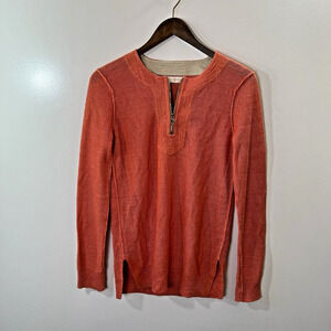 Tory Burch‎ Women's Linen Blouse Size XS Orange Gold Zip Beachy Boho Breathable
